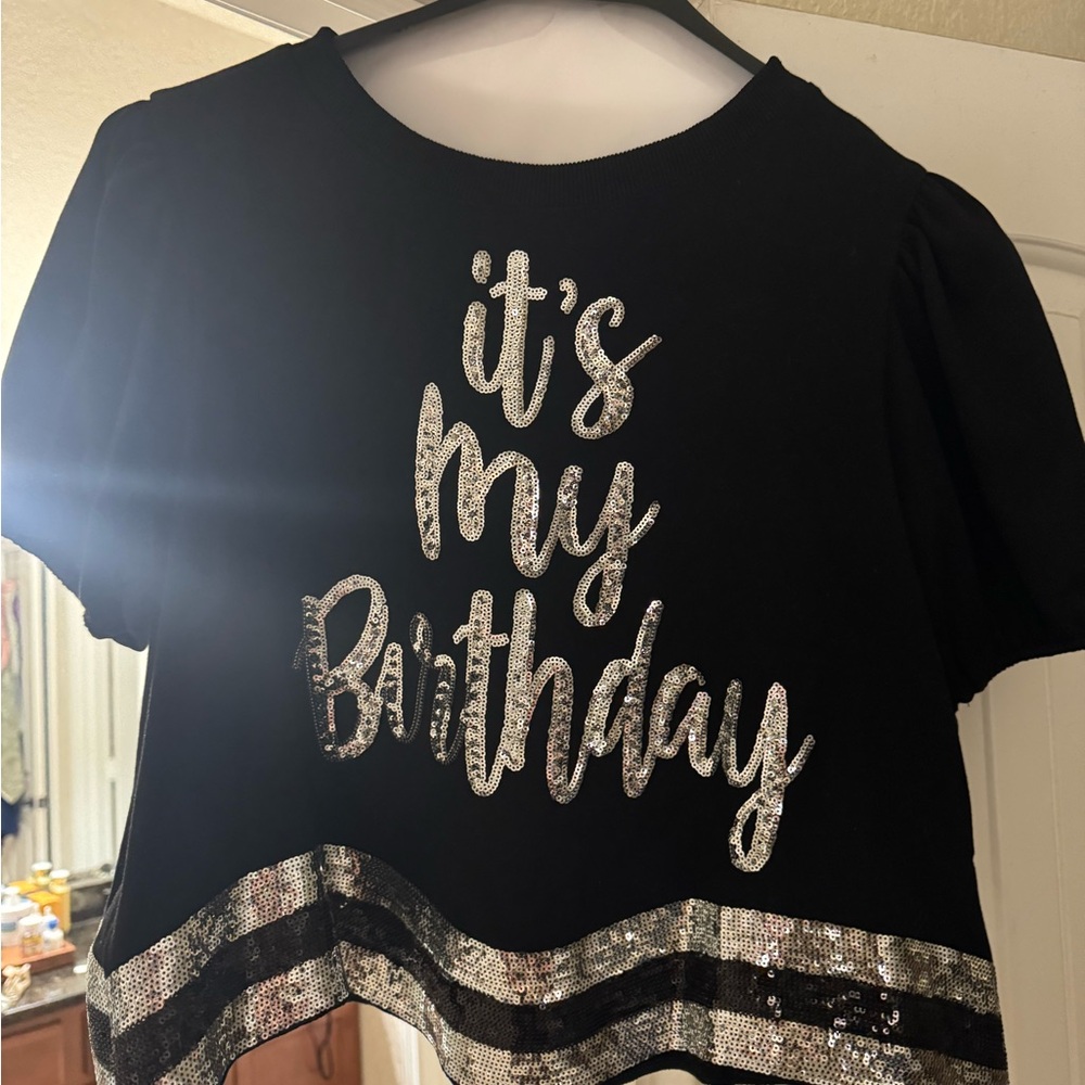 Black and Silver Sequin Birthday Shirt